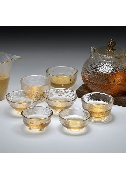 F Altın Jant Japon Cam Çay Fincanı Mini Kristal Bardak Çin Kung Fu Çay Seti Aksesuarları Küçük Kase Puer Şarap Espresso Kahve Sevimli Teaware (Yurt Dışından) fırsatları