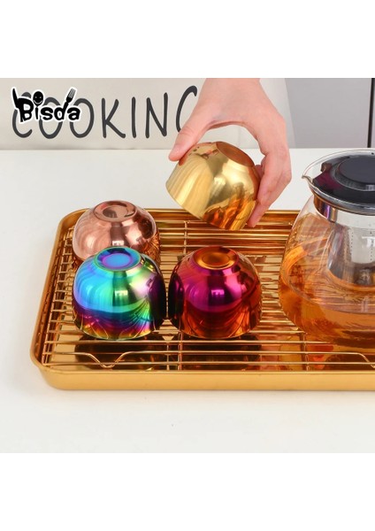 Mor 4 Adet 4/8 Adet Çay Bardağı Paslanmaz Çelik Çay Bardağı Setleri Tepsi ve Çıkarılabilir Tutucu ile Altın Kupa Çift Katmanlı Anti-Haşlanma Bardak Teaware (Yurt Dışından)