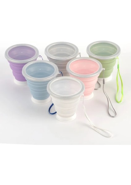 Pembe 320ML 1 Adet 320ML Silikon Seyahat Fincan Katlanabilir Kahve Fincanları Şeker Renk Katlanır Çay Bardağı Toz Geçirmez Kapaklı Doğa Sporları Copos (Yurt Dışından)