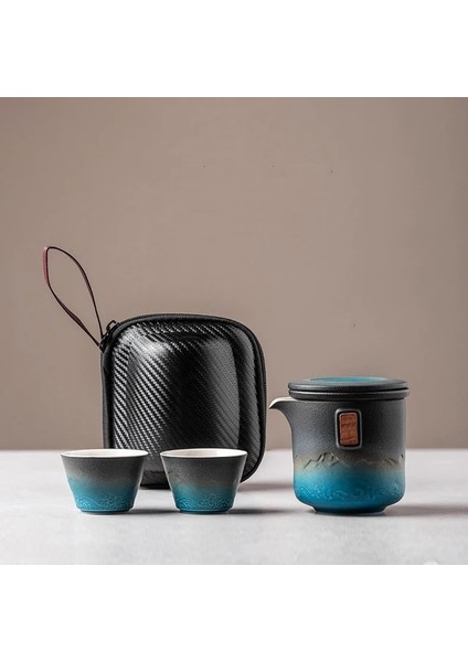 Üç Parçalı Set Seramik Mavi Çay Seti Seyahat Çay Töreni Seti Taşınabilir Çay Fincanı Kamp Kung Fu Çay Yapma Setleri Japon Açık Çaydanlık Hediye Seti (Yurt Dışından)