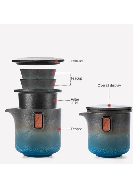Üç Parçalı Set Seramik Mavi Çay Seti Seyahat Çay Töreni Seti Taşınabilir Çay Fincanı Kamp Kung Fu Çay Yapma Setleri Japon Açık Çaydanlık Hediye Seti (Yurt Dışından) fiyatları