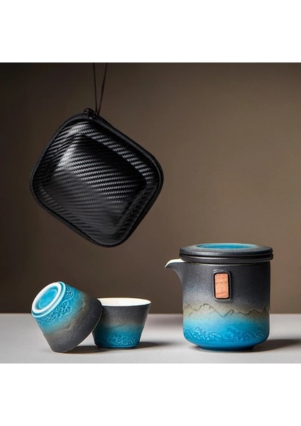 Üç Parçalı Set Seramik Mavi Çay Seti Seyahat Çay Töreni Seti Taşınabilir Çay Fincanı Kamp Kung Fu Çay Yapma Setleri Japon Açık Çaydanlık Hediye Seti (Yurt Dışından) modelleri