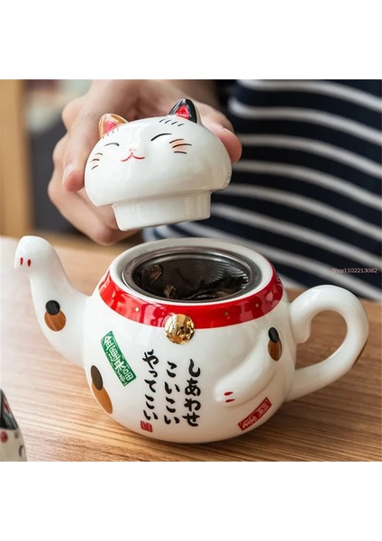 Set-A Sevimli Japon Şanslı Kedi Porselen Çay Seti Yaratıcı Maneki Neko Seramik Çay Bardağı Süzgeçli Su Isıtıcısı Ofis Demlik Su Kupa (Yurt Dışından) modelleri