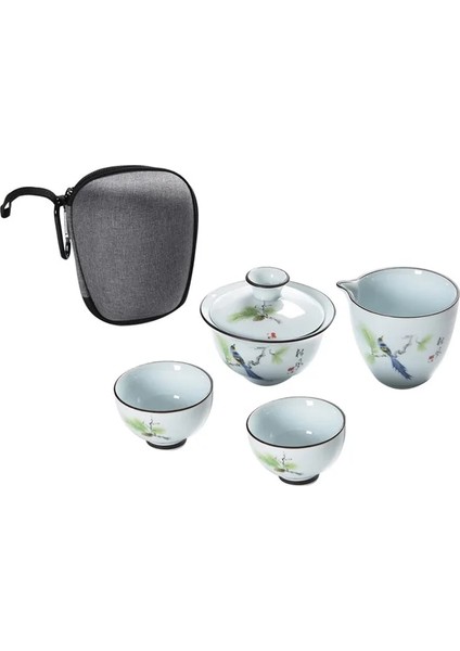 Bir Çay Seti Çanak Çömlek Demlik Seramik Gaiwan Çay Fincanları Çin Çay Seti Pot Taşınabilir Seyahat Çay Seti Çantası C23 (Yurt Dışından)