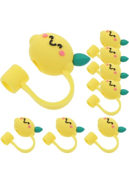 Yellow3.5x2.5cm 8 Adet Paslanmaz Çelik Pipetler Metal Güzel Tasarım Kapak Parti Kapakları Silika Jel Ipuçları Fiş Yeniden Kullanılabilir Çocuk (Yurt Dışından)