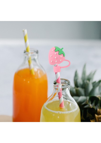 Yellow3.5x2.5cm 8 Adet Paslanmaz Çelik Pipetler Metal Güzel Tasarım Kapak Parti Kapakları Silika Jel Ipuçları Fiş Yeniden Kullanılabilir Çocuk (Yurt Dışından)