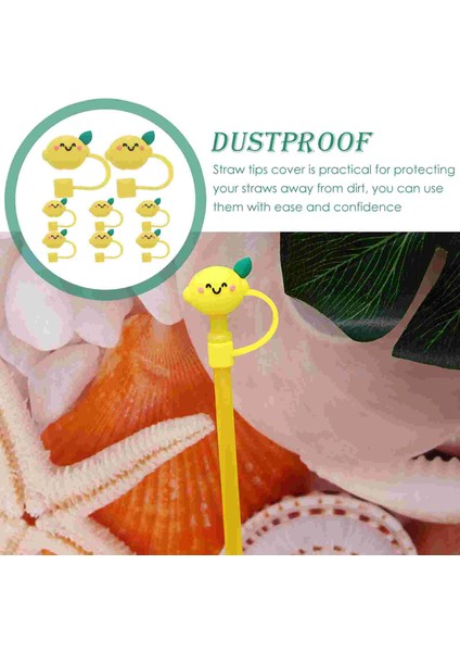 Yellow3.5x2.5cm 8 Adet Paslanmaz Çelik Pipetler Metal Güzel Tasarım Kapak Parti Kapakları Silika Jel Ipuçları Fiş Yeniden Kullanılabilir Çocuk (Yurt Dışından)