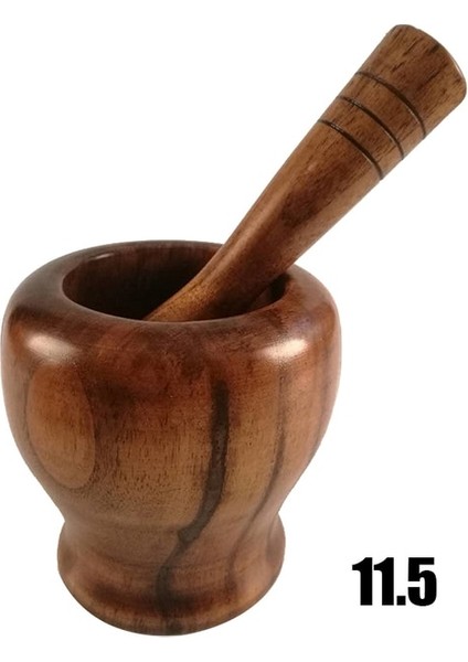 11.5 Ahşap Harç ve Havaneli Kapaklı Set Kaşık Öğütücü Basın Kırıcı Ezici Biber Sarımsak Ot Baharat Mutfak Alet Setleri (Yurt Dışından)