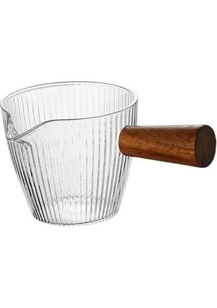 Stil A Tek Ağızlı Ölçüm Kabı Aksesuarları Ahşap Saplı Köpürtme Sürahisi Barista Için Süt Cam Bardak (Yurt Dışından)