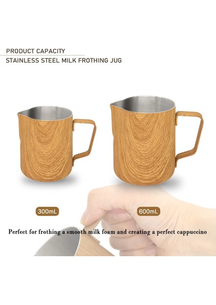 Ahşap Kaplama 300ML Süt Köpürtme Sürahisi 300/600ML Paslanmaz Çelik Kahve Süt Sürahisi Çekme Çiçek Latte Fincan Espresso Frother Kupa Kahve Barista Aracı (Yurt Dışından) modelleri