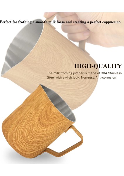Ahşap Kaplama 300ML Süt Köpürtme Sürahisi 300/600ML Paslanmaz Çelik Kahve Süt Sürahisi Çekme Çiçek Latte Fincan Espresso Frother Kupa Kahve Barista Aracı (Yurt Dışından) fırsatları