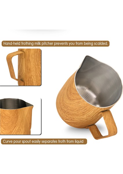 Ahşap Kaplama 300ML Süt Köpürtme Sürahisi 300/600ML Paslanmaz Çelik Kahve Süt Sürahisi Çekme Çiçek Latte Fincan Espresso Frother Kupa Kahve Barista Aracı (Yurt Dışından) indirimleri
