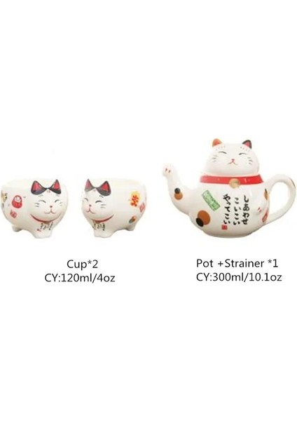 1 Takım Japon Şanslı Kedi Porselen Çay Seti Yaratıcı Servet Kedi Seramik Çay Bardağı Süzgeç ile Güzel Plutus Sevimli Kedi Demlik Kupa (Yurt Dışından)