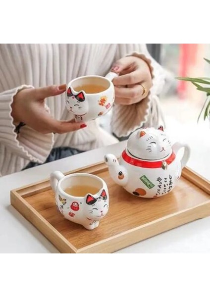 1 Takım Japon Şanslı Kedi Porselen Çay Seti Yaratıcı Servet Kedi Seramik Çay Bardağı Süzgeç ile Güzel Plutus Sevimli Kedi Demlik Kupa (Yurt Dışından) indirimleri