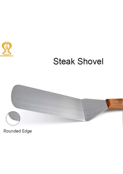 Yuvarlak Biftek Kürek Barbekü Izgara Için Yüksek Kaliteli Paslanmaz Çelik Spatula Biftek Kürek Ahşap Saplı Barbekü Aracı Sığır Biftek Turner Kare Sonu Yuvarlak Kürek (Yurt Dışından)