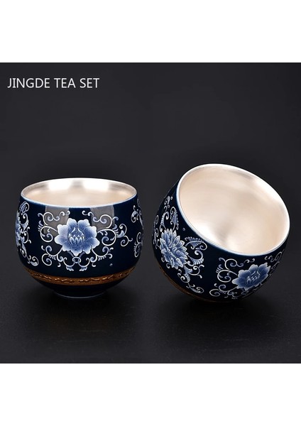 A5 Mavi ve Beyaz Yaldızlı Gümüş Çay Fincanı El Yapımı Seramik Butik Çay Bardağı Taşınabilir Tek Fincan Çay Kase Ev Teaware Aksesuarları (Yurt Dışından) fiyatları