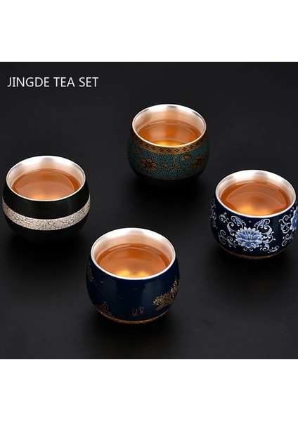 A5 Mavi ve Beyaz Yaldızlı Gümüş Çay Fincanı El Yapımı Seramik Butik Çay Bardağı Taşınabilir Tek Fincan Çay Kase Ev Teaware Aksesuarları (Yurt Dışından) fırsatları