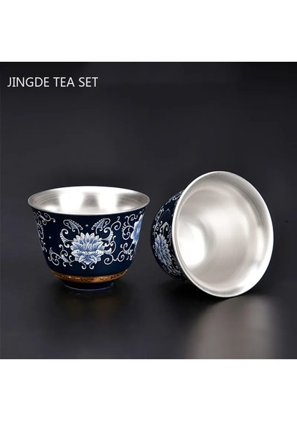 A5 Mavi ve Beyaz Yaldızlı Gümüş Çay Fincanı El Yapımı Seramik Butik Çay Bardağı Taşınabilir Tek Fincan Çay Kase Ev Teaware Aksesuarları (Yurt Dışından) indirimleri