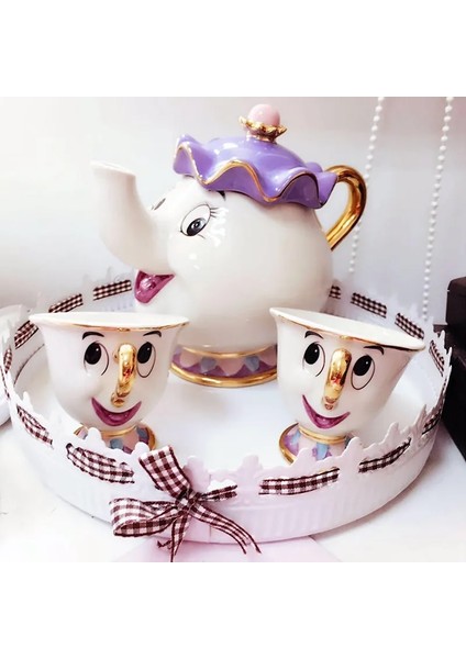 1 Fincan 1 Pot Sevimli Karikatür Güzel ve Çirkin Kahve Çay Seti Kupa Bayan Potts Çip Fincan (Tepsi Dahil Değildir) (Yurt Dışından) modelleri