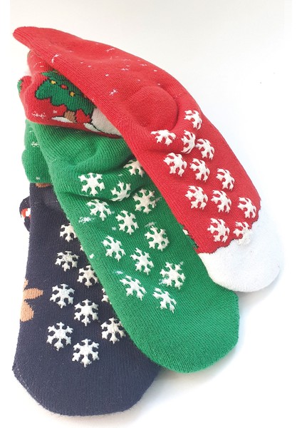 Mem Socks 3'lü Holiday Desenli Kaydırmaz Çocuk Çorabı