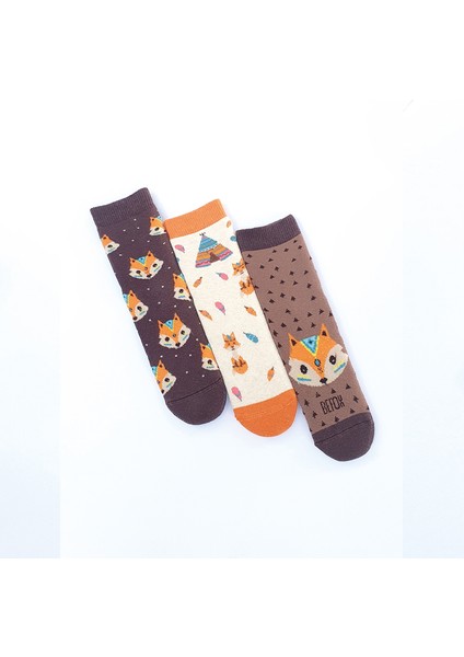 Mem Socks 3'lü Tilki Desenli Kaydırmaz Havlu Çocuk Çorabı