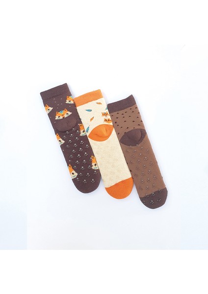 Mem Socks 3'lü Tilki Desenli Kaydırmaz Havlu Çocuk Çorabı