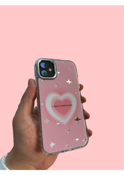 iPhone 11 Kılıf Hologramlı Casetify Kalpıi Have A Crush On You Yazılı 3D Grafiti Figür Parlak Emoji