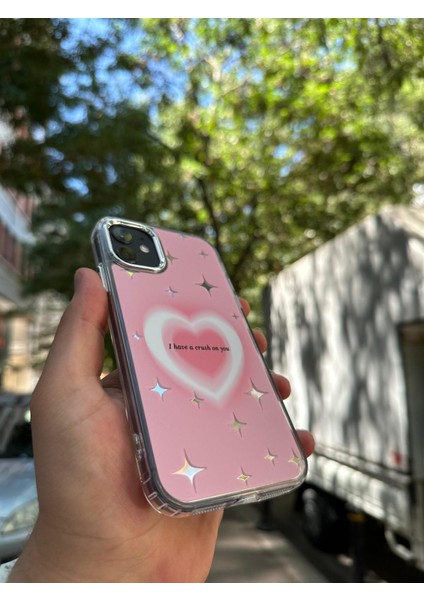 iPhone 11 Kılıf Hologramlı Casetify Kalpıi Have A Crush On You Yazılı 3D Grafiti Figür Parlak Emoji