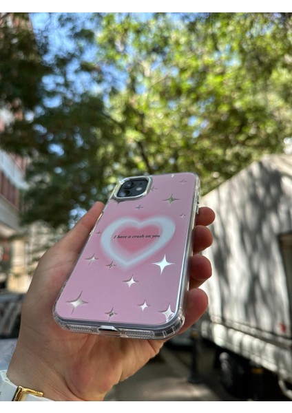 iPhone 11 Kılıf Hologramlı Casetify Kalpıi Have A Crush On You Yazılı 3D Grafiti Figür Parlak Emoji