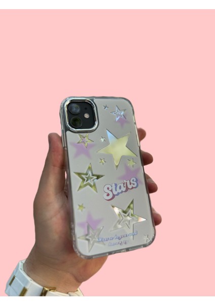 iPhone 11 Kılıf Hologramlı Casetify Stars Yazılı Parlak 3D Grafiti Desenli Figür Işleme Emoji