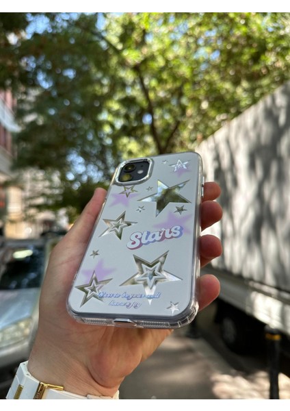 iPhone 11 Kılıf Hologramlı Casetify Stars Yazılı Parlak 3D Grafiti Desenli Figür Işleme Emoji