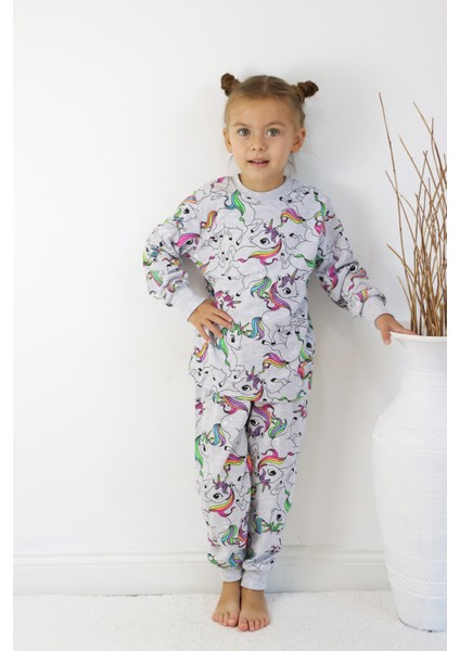 Kız Çocuk Baskılı Ince Basic Pijama Takımı