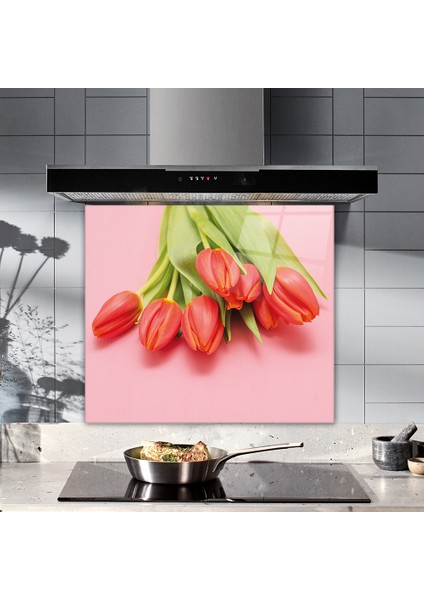 Kırmızı Lale | Cam Ocak Arkası Koruyucu | 52cm x 60cm fiyatları