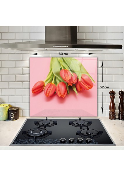 Kırmızı Lale | Cam Ocak Arkası Koruyucu | 52cm x 60cm modelleri