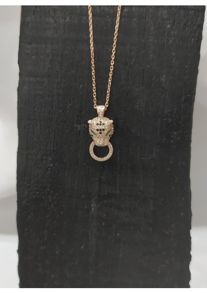 Çita Modeli Yeşil Beyaz ve Siyah Safir Taşlı Gümüş Kolye