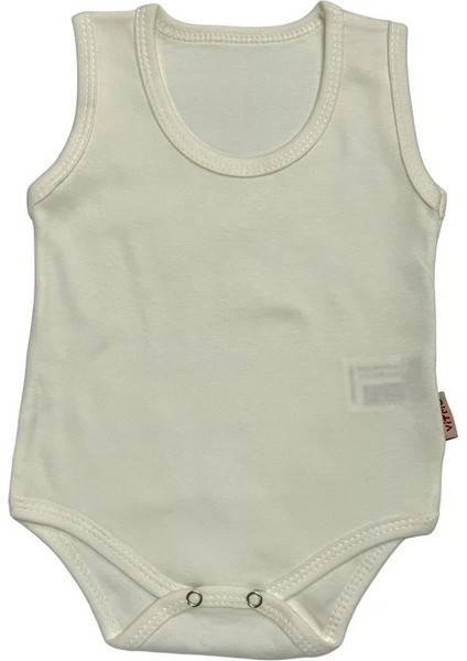 Çıtçıtlı bebek Body Zıbın Askılı Düz Ekru Renk