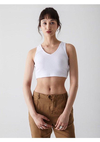 HETAHA Fitilli Crop Top Beyaz Atlet 13168200160033