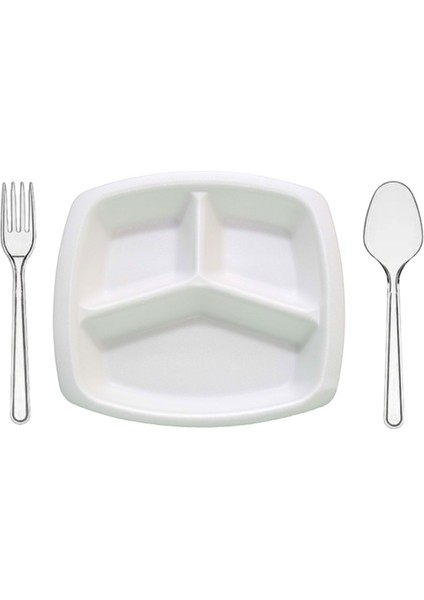 3 Göz Köpük Tabak Tabldot Plastik Çatal Kaşık Set