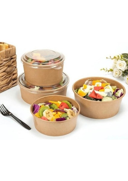 Kraft Karton Salata Kasesi Kapaklı 50 Adet 550CC