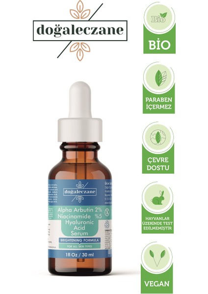 Lekeli Ciltler Için Aydınlatıcı Yüz Serumu Niacinamide 5 + Alpha Arbutin 2 Hyaluronic Acid 30 Ml. fırsatları