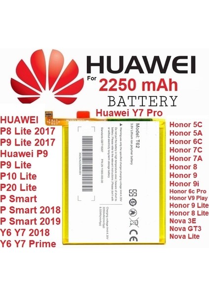 Huawei HB366481ECW 2250 Mah Batarya Pil P8 P8 Lite P9 P9 Lite P10 P10 Lite P20 P20 Lite P Smart