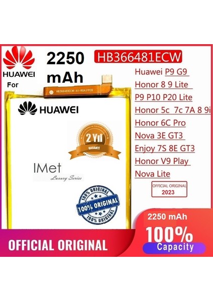 Huawei P Smart 2018 HB366481ECW 2250 Mah Batarya Pil Orijinal Kalite Uzun Ömürlü Yüksek Kapasite
