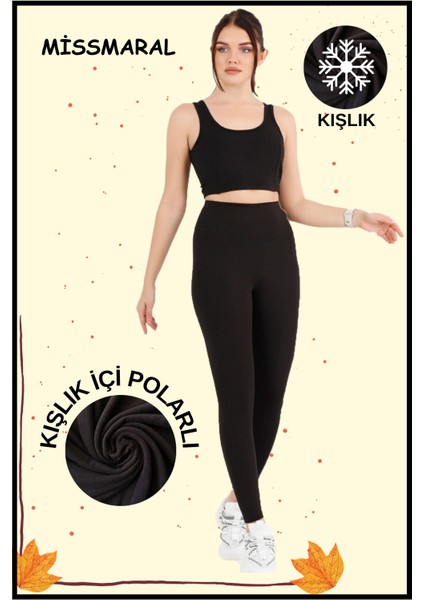 Kadın Tayt Siyah Içi Polarlı Tam Kışlık Yüksek Bel Tam Boy Dalgıç Kumaş 1024