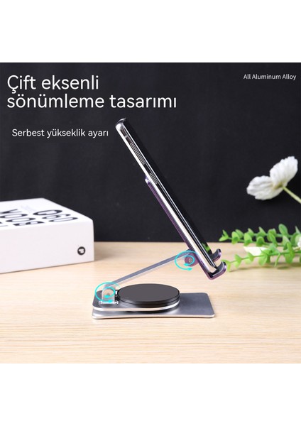 360 Derece Dönen Cep Telefonu Standı Alüminyum Alaşımlı Masaüstü Kaldırma Standı Katlanır Taşınabilir Tembel Ipa Tablet Standı (Yurt Dışından)