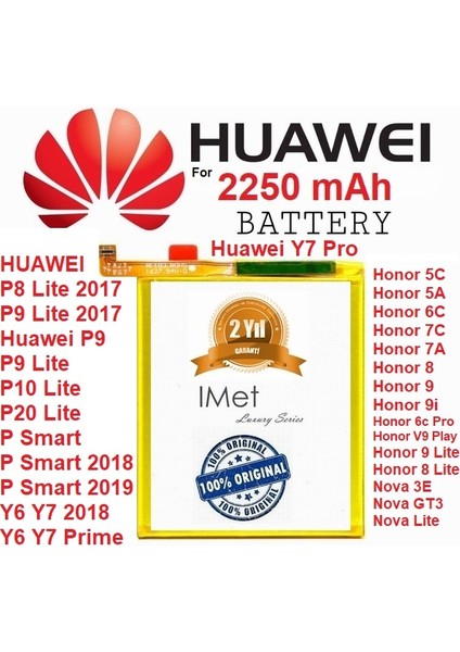 Huawei Enjoy 8e HB366481ECW 2250 Mah Batarya Pil Orijinal Kalite Uzun Ömürlü Yüksek Kapasite