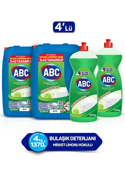 Abc Bulaşık Deterjanı Seti Misket Limonu (1370 gr+4 kg)X2