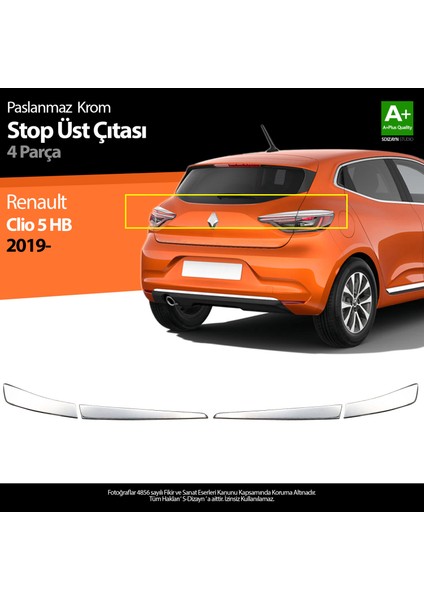 Renault Clio 5 Krom Stop Üst Çıtası 4 Prç. 2019 ve Üzeri A+Kalite