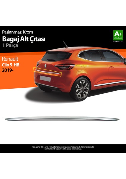 Renault Clio 5 Krom Bagaj Alt Çıtası 2019 ve Üzeri A+Kalite