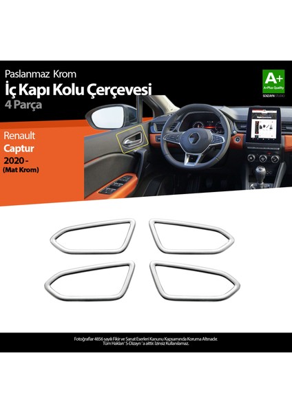 Renault Captur 2 Krom İç Kapı Kolu Çerçevesi 4 Prç. 2020 Üzeri (Mat Krom) A+ Kalite