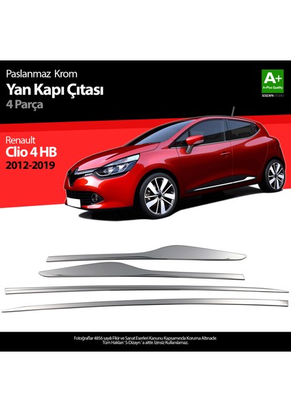 Renault Clio 4 HB Krom Yan Kapı Çıtası 4 Prç. 2012 Üzeri